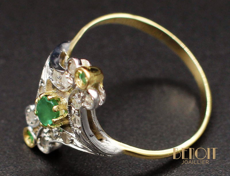 Bague Ancienne Emeraudes Diamants