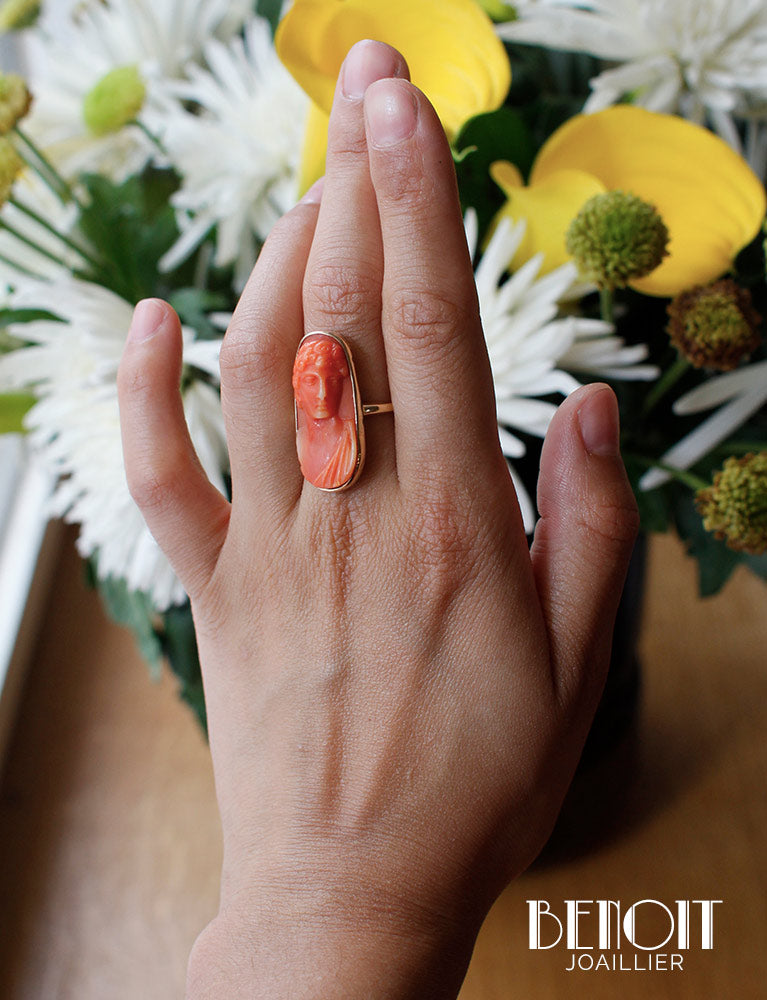 Bague Marquise Camée de Corail XIXe