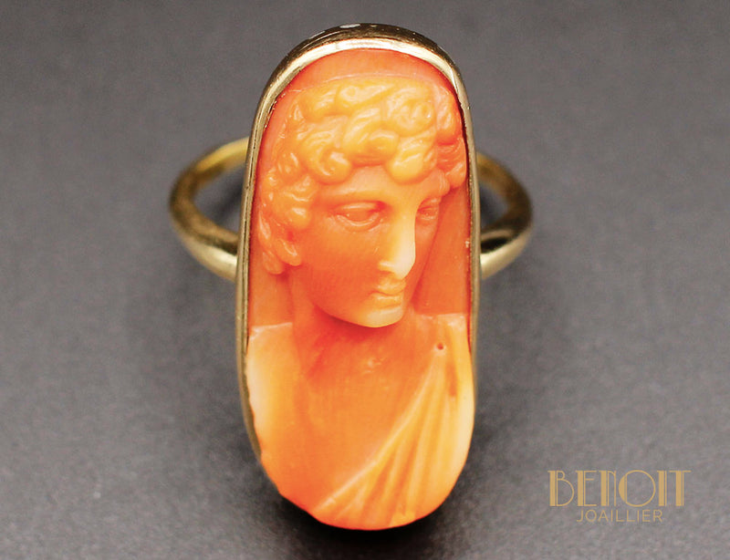 Bague Marquise Camée de Corail XIXe