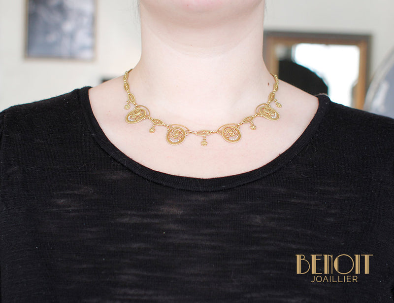 Collier Draperie Or Perles Fines