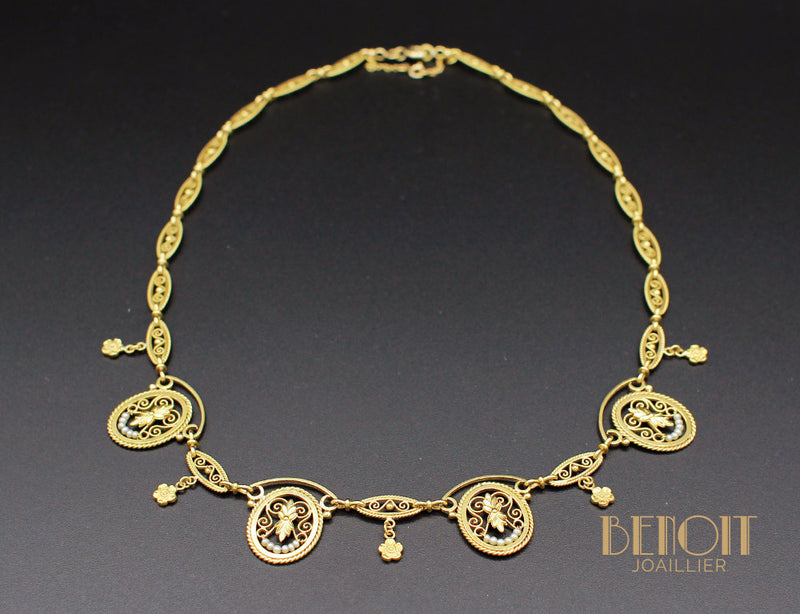 Collier Draperie Or Perles Fines