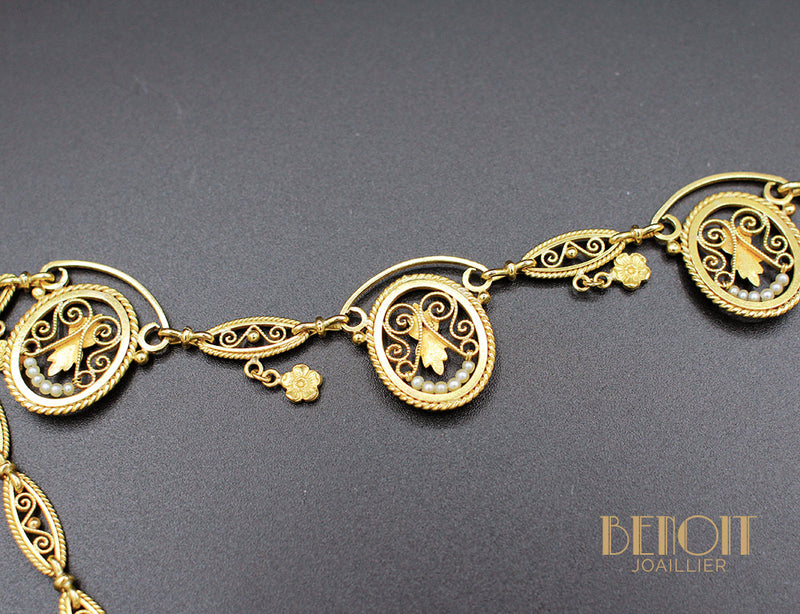 Collier Draperie Or Perles Fines