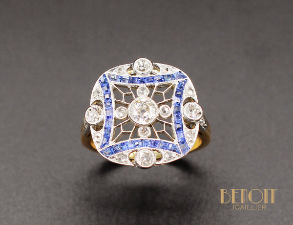 Bague Art Déco Diamants Saphirs