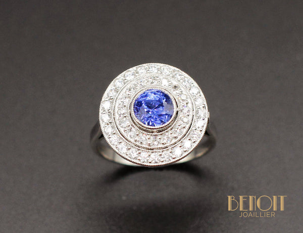 Bague Platine Saphir Double Entourage Diamants