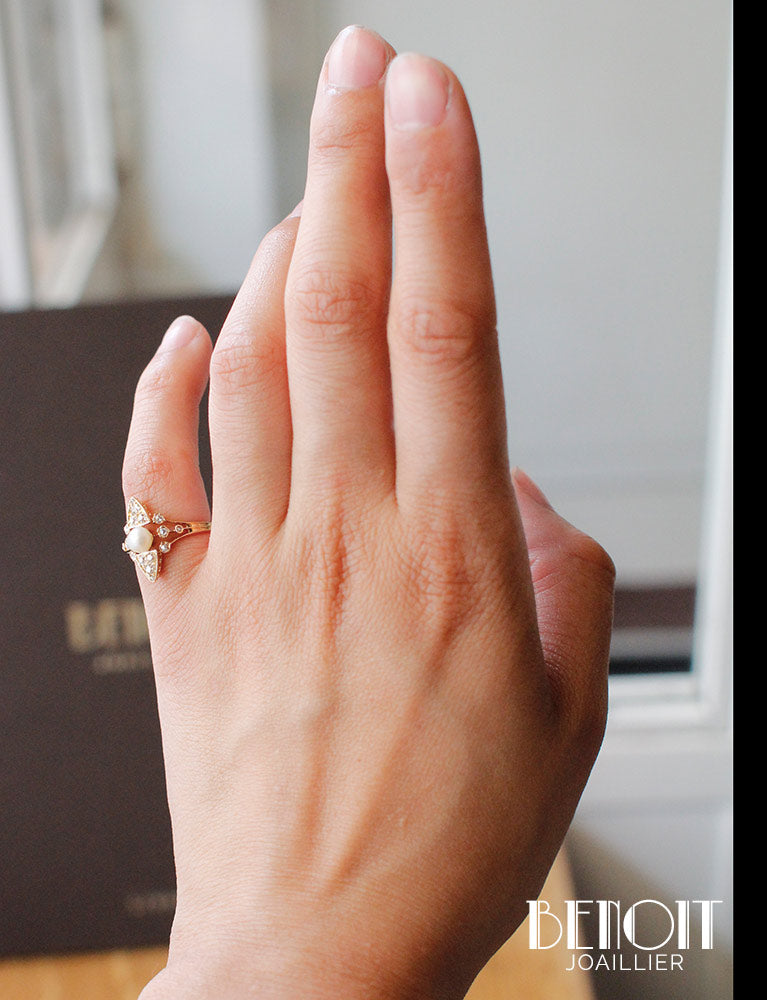 Bague Ancienne Perle Fine Diamants