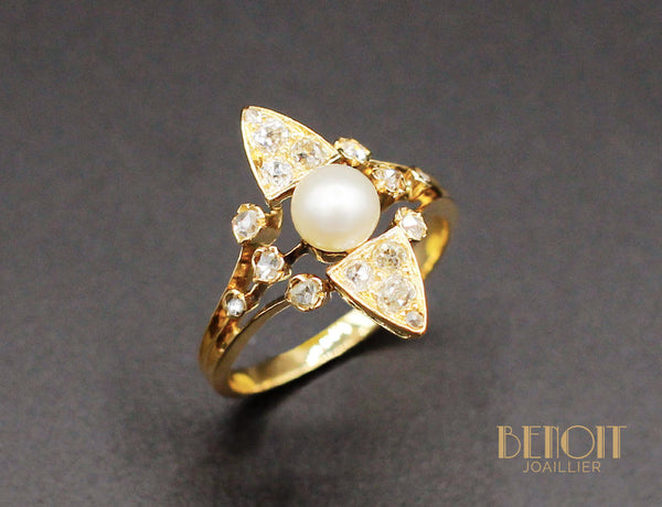 Bague Ancienne Perle Fine Diamants