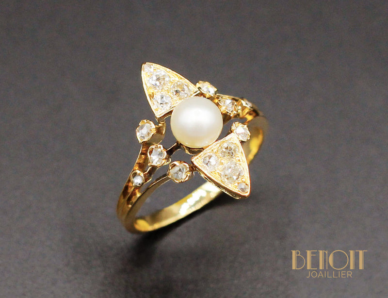 Bague Ancienne Perle Fine Diamants
