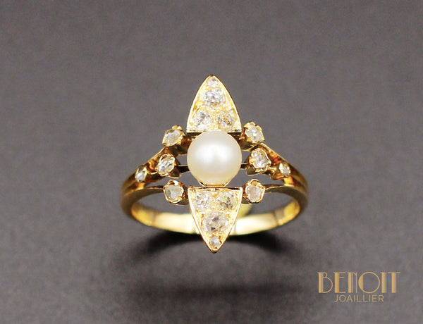 Bague Ancienne Perle Fine Diamants