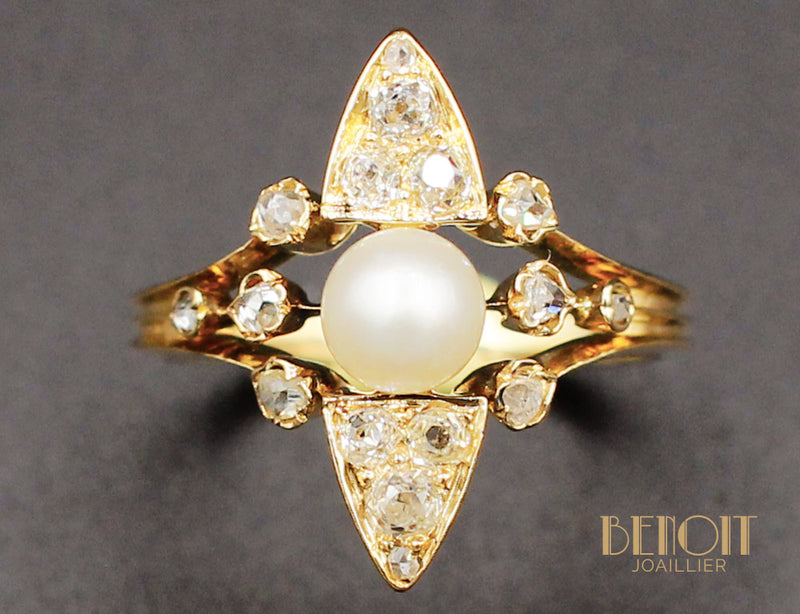 Bague Ancienne Perle Fine Diamants