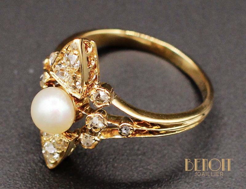 Bague Ancienne Perle Fine Diamants