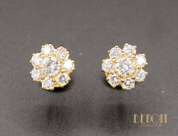 Boucles d'Oreilles Fleurs Diamants Or Jaune