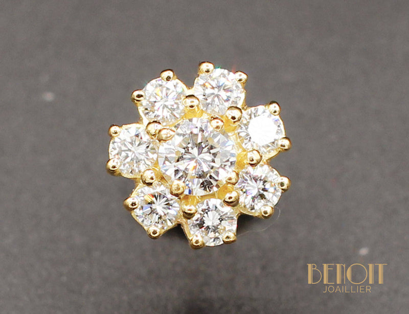 Boucles d'Oreilles Fleurs Diamants Or Jaune