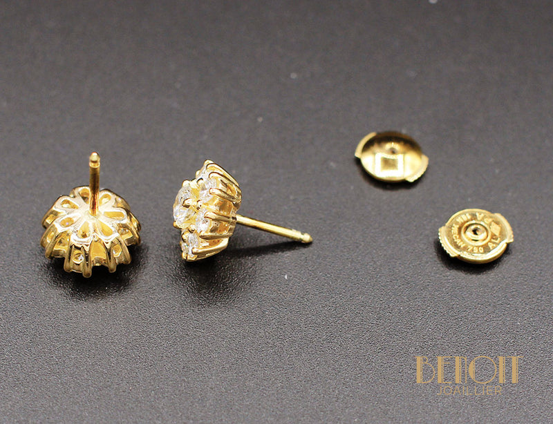 Boucles d'Oreilles Fleurs Diamants Or Jaune