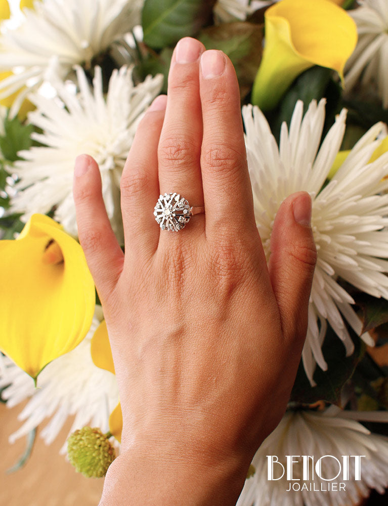 Bague "Flocon" Or Blanc Diamants