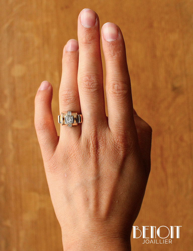 Bague Tank Or Jaune Diamants