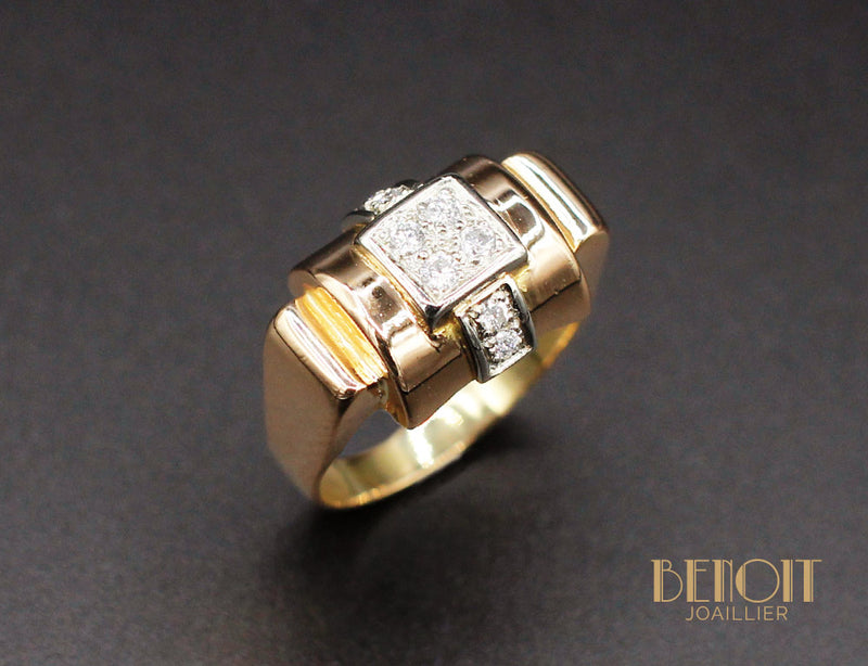 Bague Tank Or Jaune Diamants