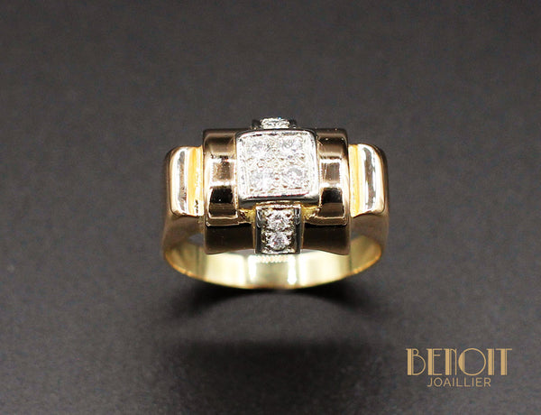 Bague Tank Or Jaune Diamants