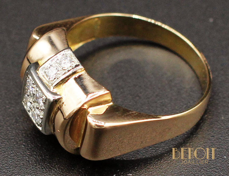 Bague Tank Or Jaune Diamants