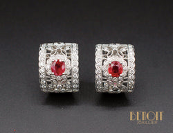 Boucles d'Oreilles Style Art Déco Rubis Diamants