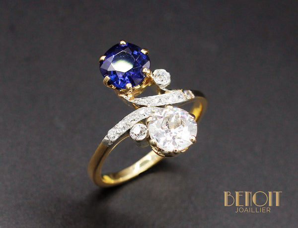 Bague Toi et Moi Saphir Diamant