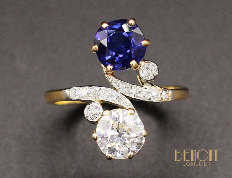 Bague Toi et Moi Saphir Diamant