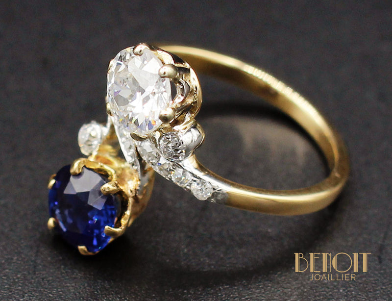 Bague Toi et Moi Saphir Diamant