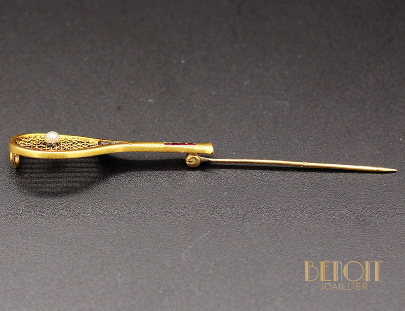 Broche Raquette Or Perle Diamants
