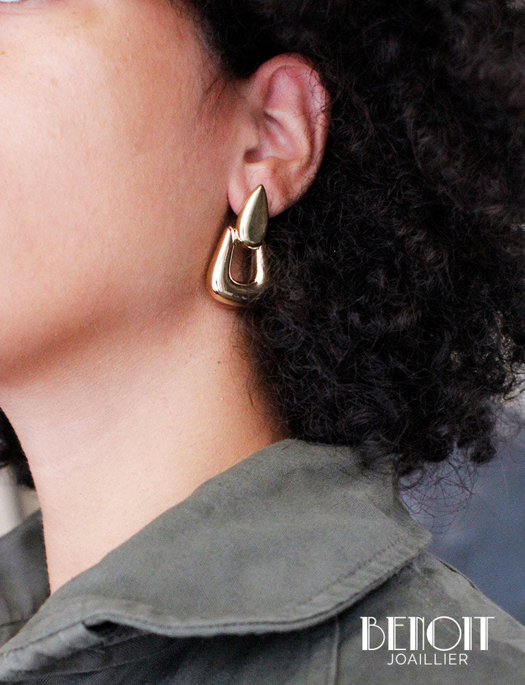 Boucles d'oreilles Modernes Or Jaune et Rose