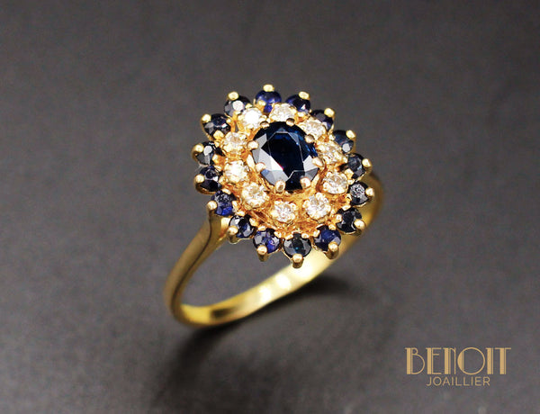 Bague Saphir et Diamant Doubles Entourage