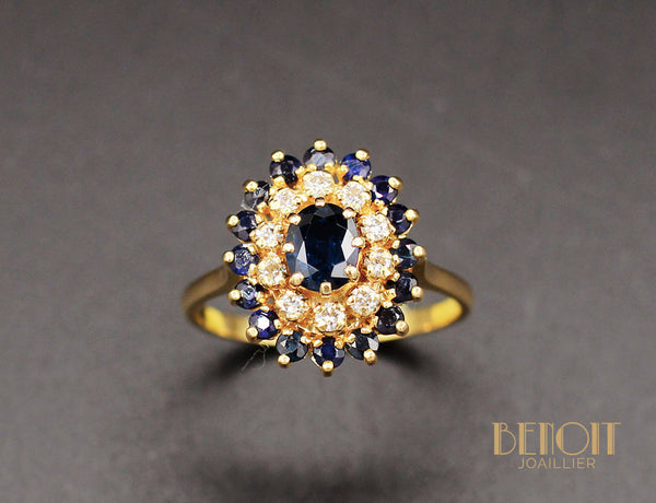 Bague Saphir et Diamant Doubles Entourage