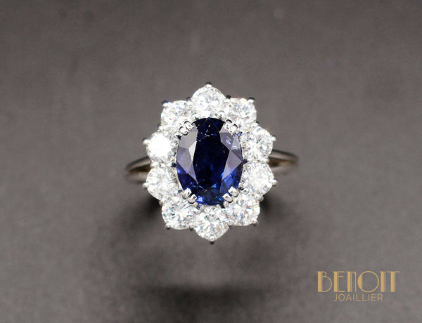 Bague Saphir Entourage Diamants