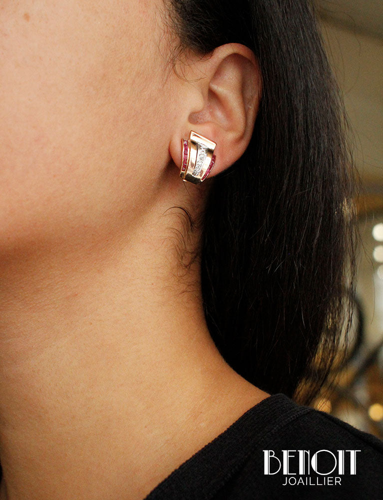 Boucles d'Oreilles Tank 1940 Or Diamants