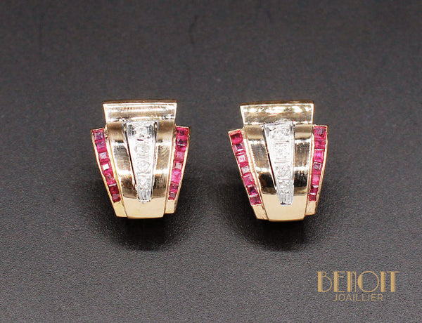 Boucles d'Oreilles Tank 1940 Or Diamants