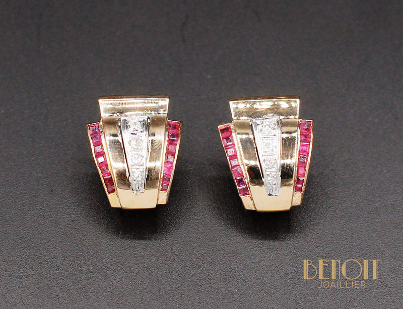 Boucles d'Oreilles Tank 1940 Or Diamants