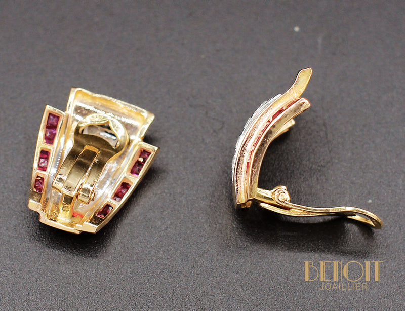 Boucles d'Oreilles Tank 1940 Or Diamants