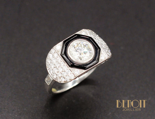 Bague Art Déco Diamants Onyx
