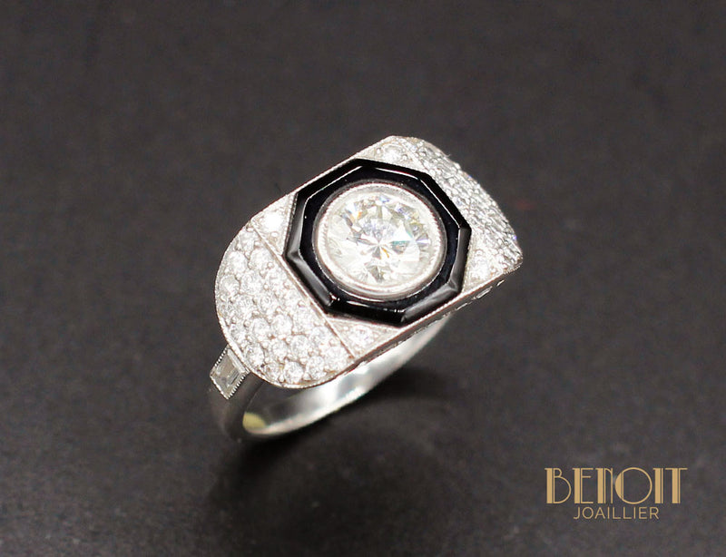 Bague Art Déco Diamants Onyx