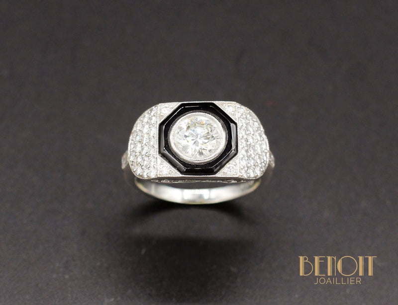 Bague Art Déco Diamants Onyx