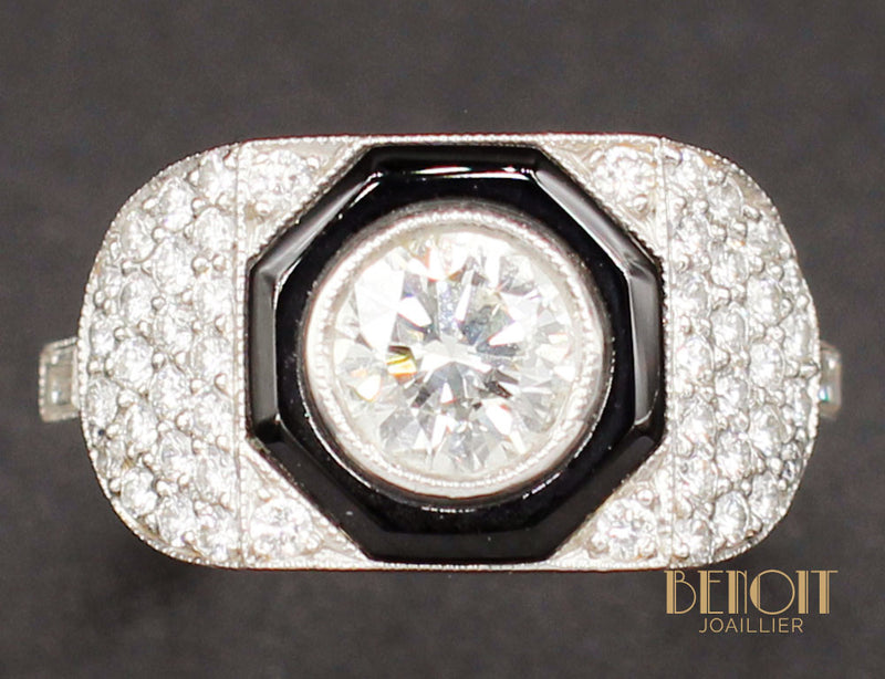 Bague Art Déco Diamants Onyx