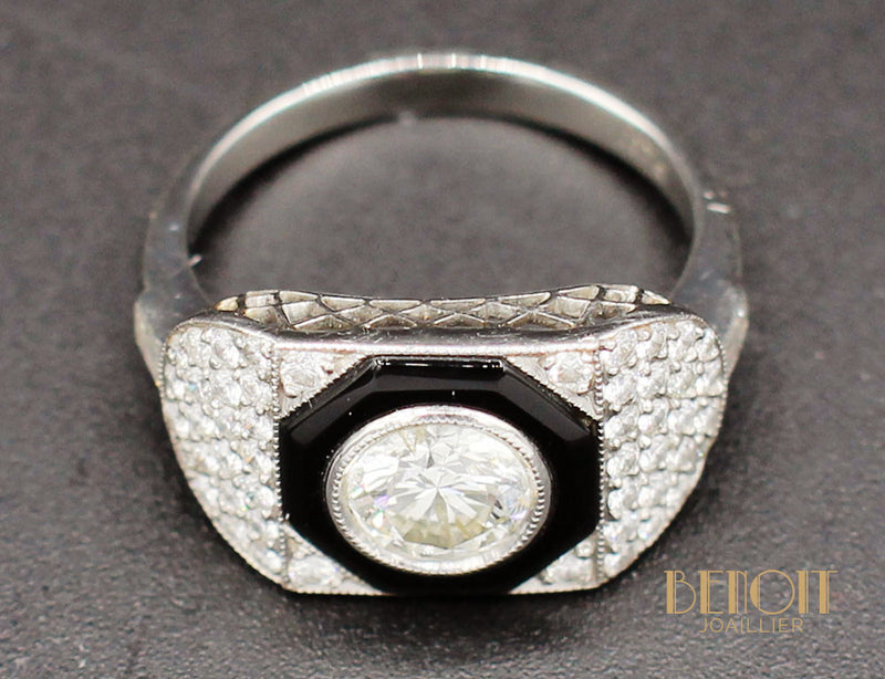 Bague Art Déco Diamants Onyx