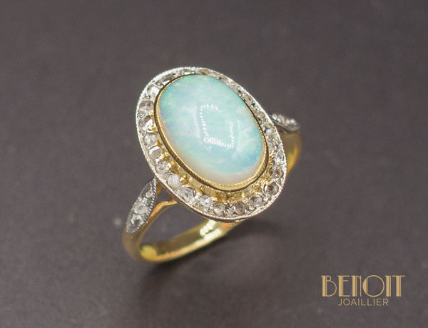 Bague Ancienne Opale Diamants