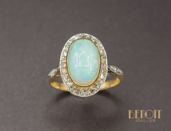 Bague Ancienne Opale Diamants