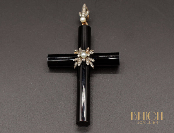 Croix Ancienne Onyx et Diamants