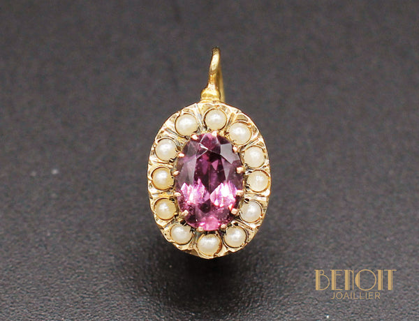 Boucles d'Oreilles fin XIXe Grenats Perles
