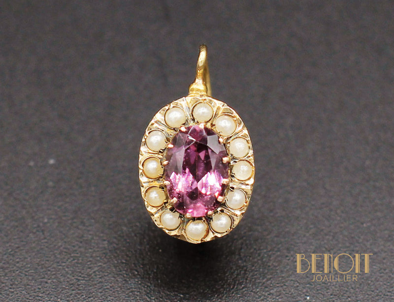 Boucles d'Oreilles fin XIXe Grenats Perles