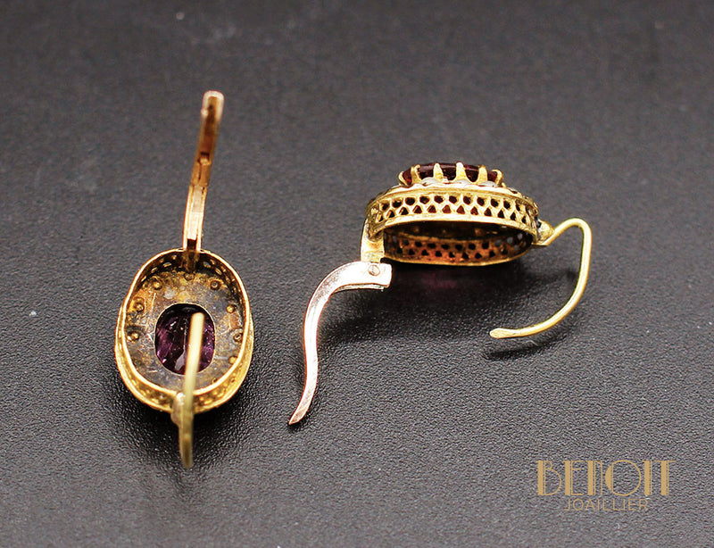 Boucles d'Oreilles fin XIXe Grenats Perles