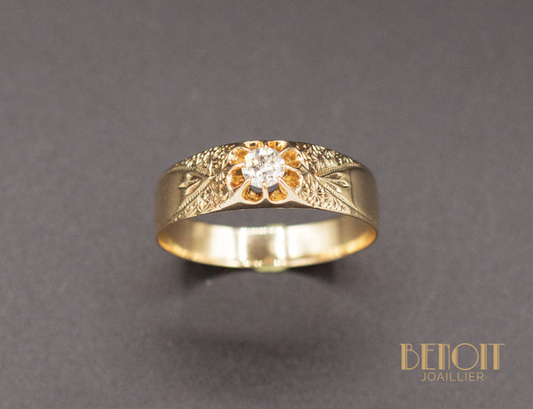 Bague XIXe Diamant Gravures