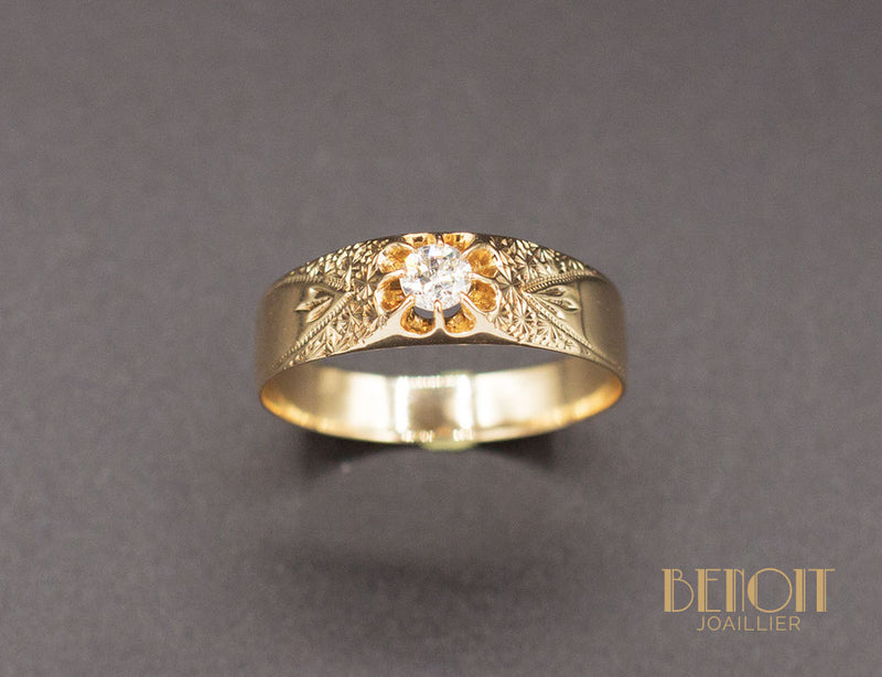 Bague XIXe Diamant Gravures