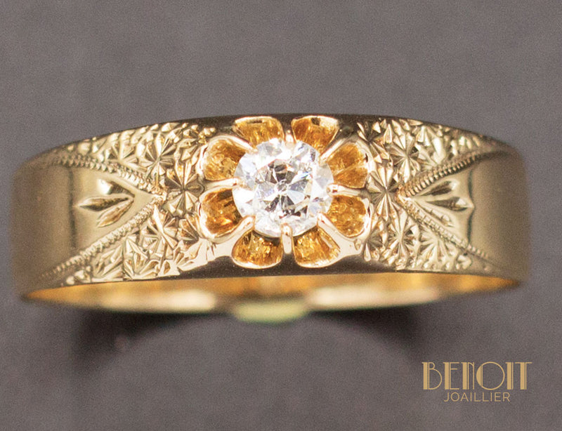 Bague XIXe Diamant Gravures