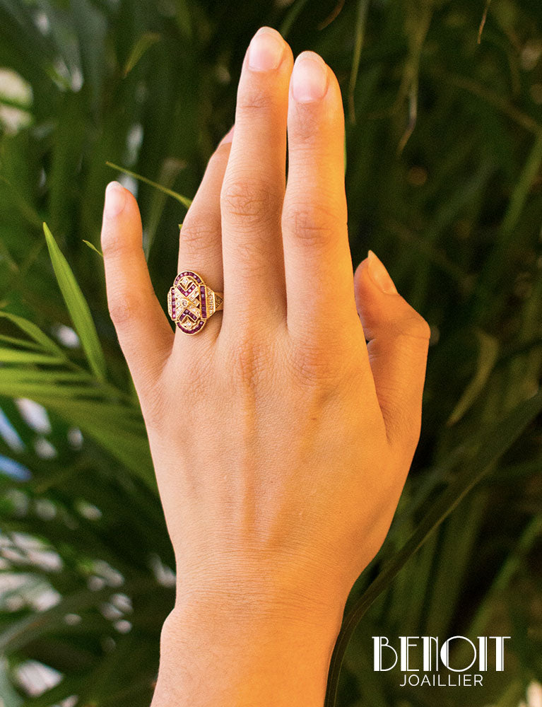 Bague Style Art Déco Rubis Diamants